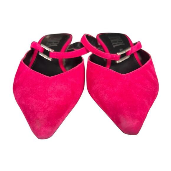 ZARA Fuchsia Pink Suede Kitten Heel Slides Size 37 - Picture 3 of 7